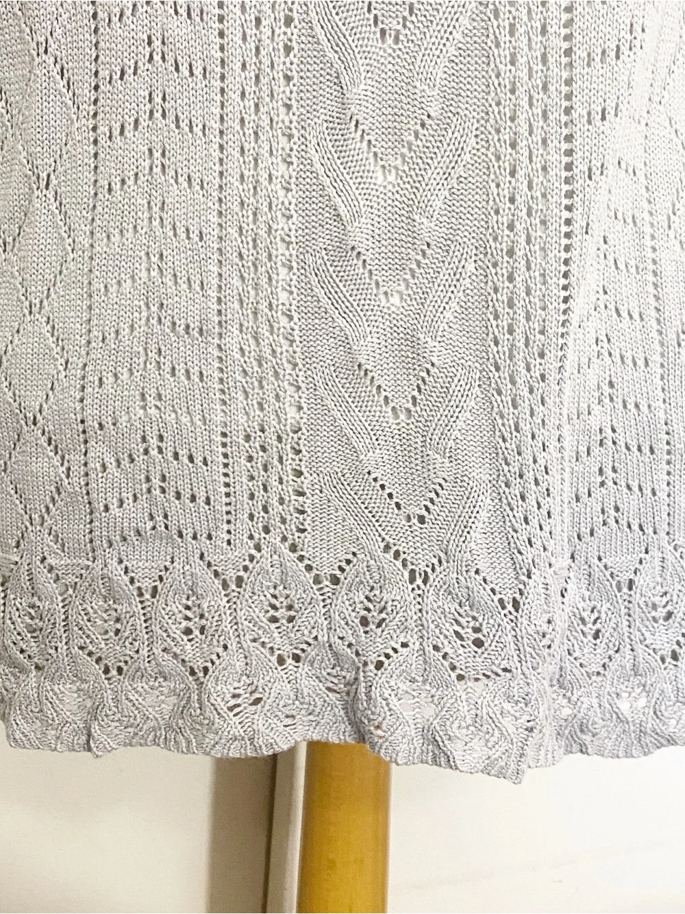 Meetrendi Women's Slouchy Light Gray Crochet Long Sleeve Viscose Knit Sweater L